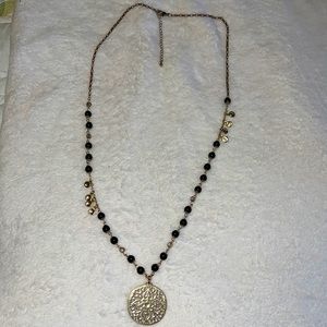 18” gold necklace with black beads